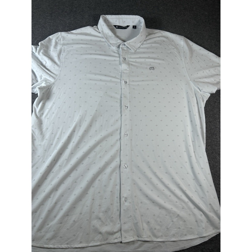 Travis Mathew Shirt Men's 3XL White Printed Cotton Elastine Button Up SS - Picture 4 of 8